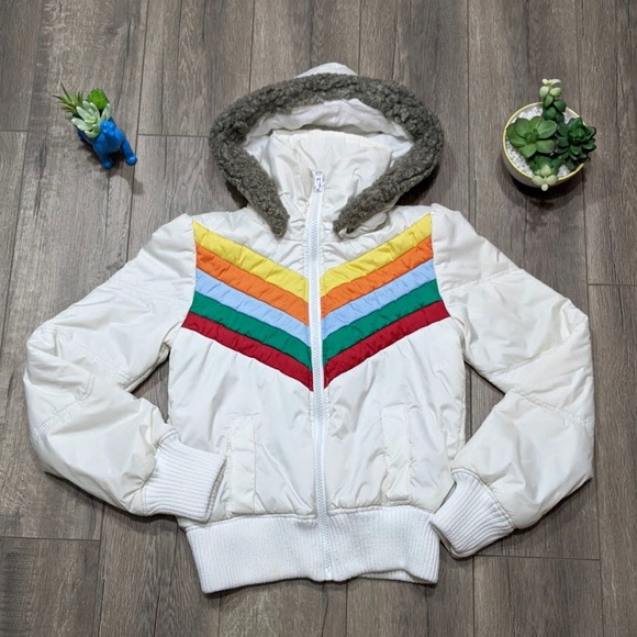 Jack by BB Dakota Jackets & Blazers - Jack by BB Dakota White Rainbow Puffer Jacket Sz M